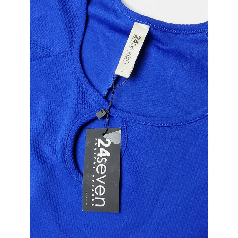 24seven Comfort Apparel Dress Womens Plus 1X Blue Keyhole A-Line‎ Fit Flare NWT